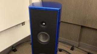 Magico S3 in blue, close-up of the tweeter in a hi-fi showroom