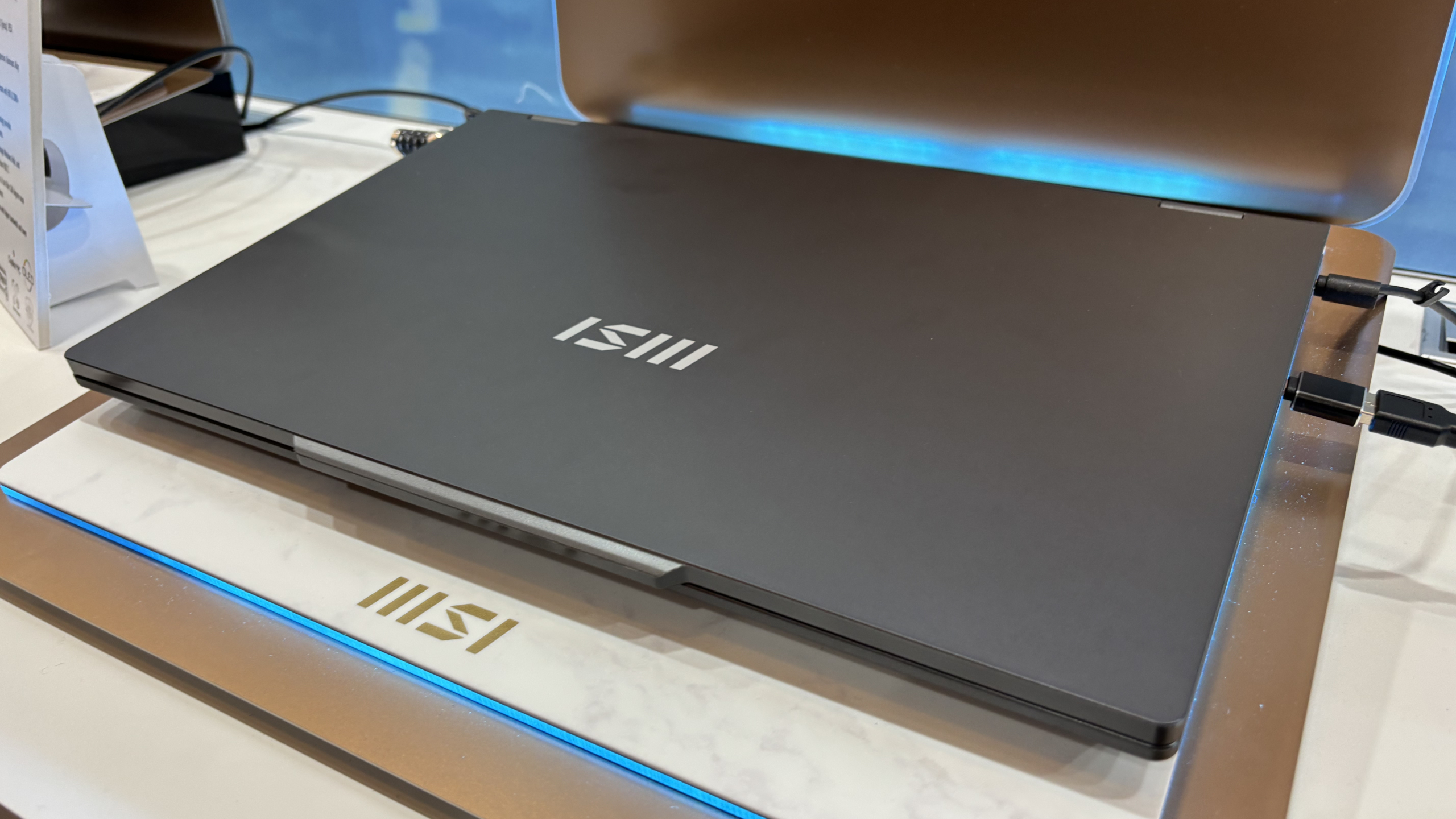 MSI VenturePro 16 AI laptop with its lid closed on display at CES 2025