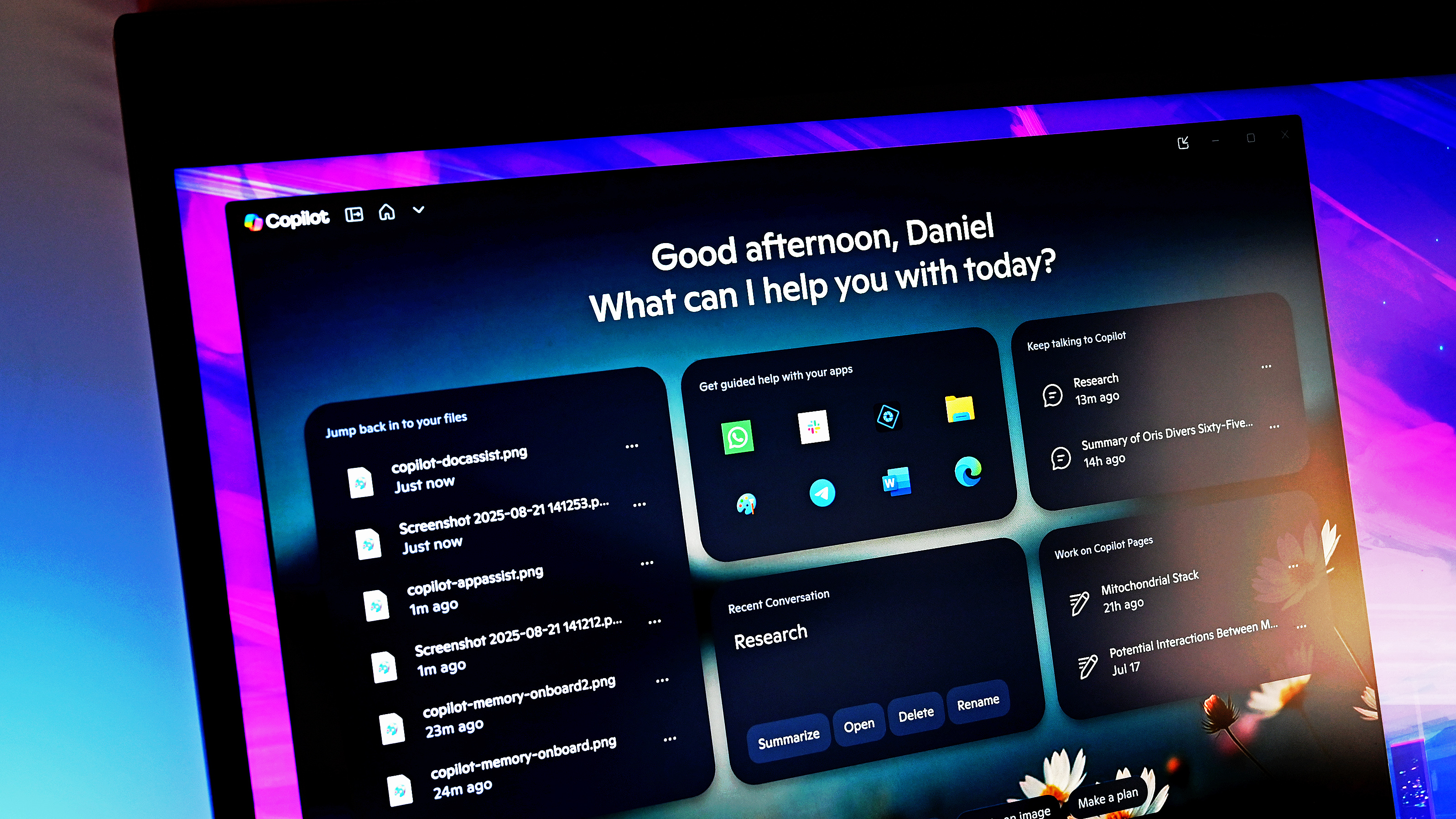 Snapshot of the Copilot app&#039;s new features for Windows 11 (August 2025).