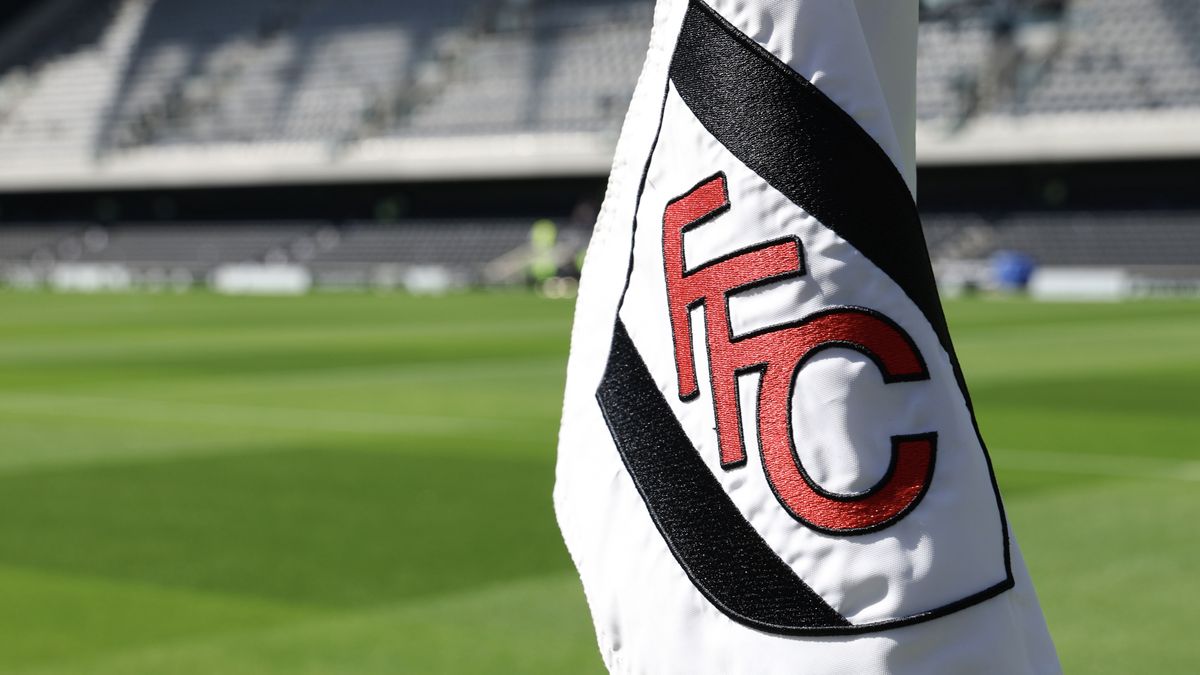 Fulham FC logo on a corner flag inside Craven Cottage