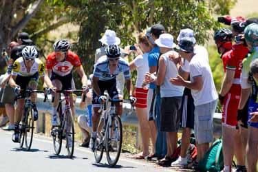 Richie Porte leads Ben Hermans and Jack Bobridge as they lead the way up the climb.