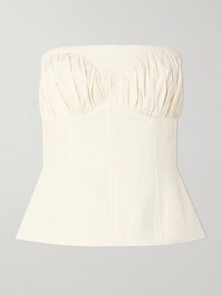 Ruby Gathered Linen-Blend Twill Peplum Bustier Top