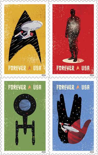 The U.S. Postal Service issued these Forever stamps to celebrate the 50th anniversary of the "Star Trek" premiere, which debuted on Sept. 8, 1966.