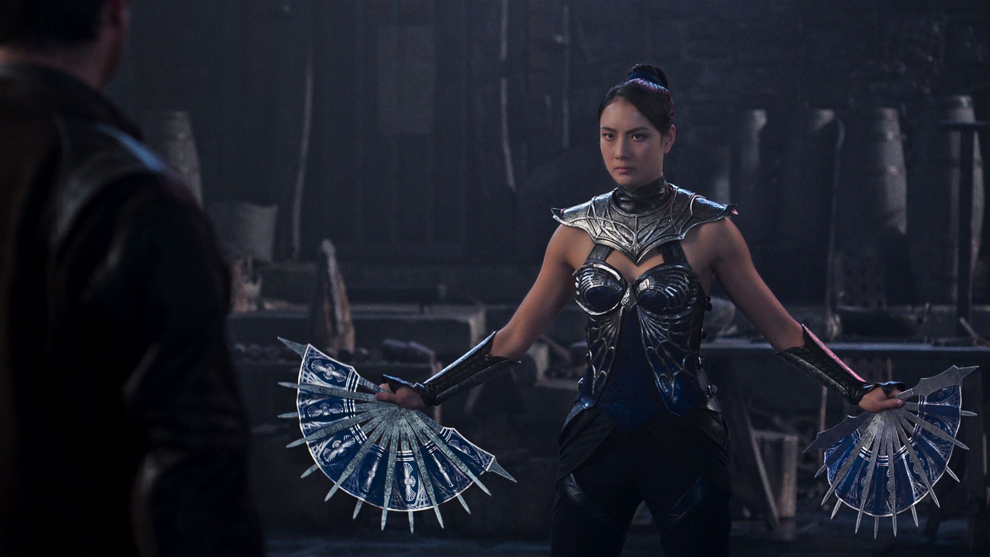 Adeline Rudoph as Kitana with knife fans in Mortal Kombat II