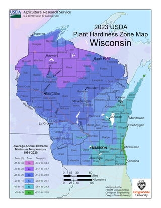 USDA Plant Hardiness Zone Map for Wisconsin