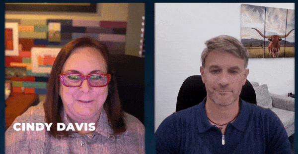 Cindy Davis and Ken Eagle chat in a videoconference (GIF)