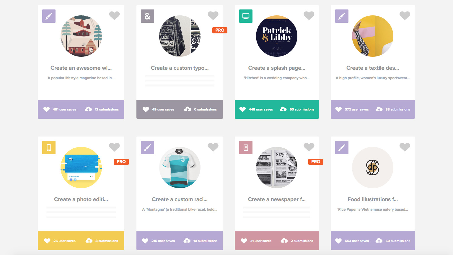 Pick from a diverse range of hypothetical briefs to get your creative juices flowing