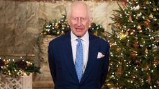 In this image released on December 23, 2024, King Charles III records his Christmas message at the Fitzrovia Chapel on December 11, 2024