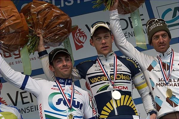 Hivert, Kreder and Hinault on the Vendee podium in 2012