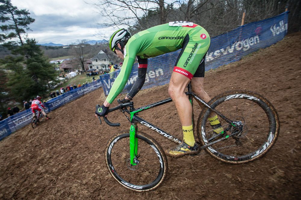 Curtis White (Cannondale) tries to make up time on the descent