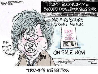 Political cartoon U.S. Bannon Fire and Fury Trump nuclear button