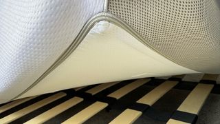 Showing the underside of the ErgoFlex 5G mattress on a slatted bed base