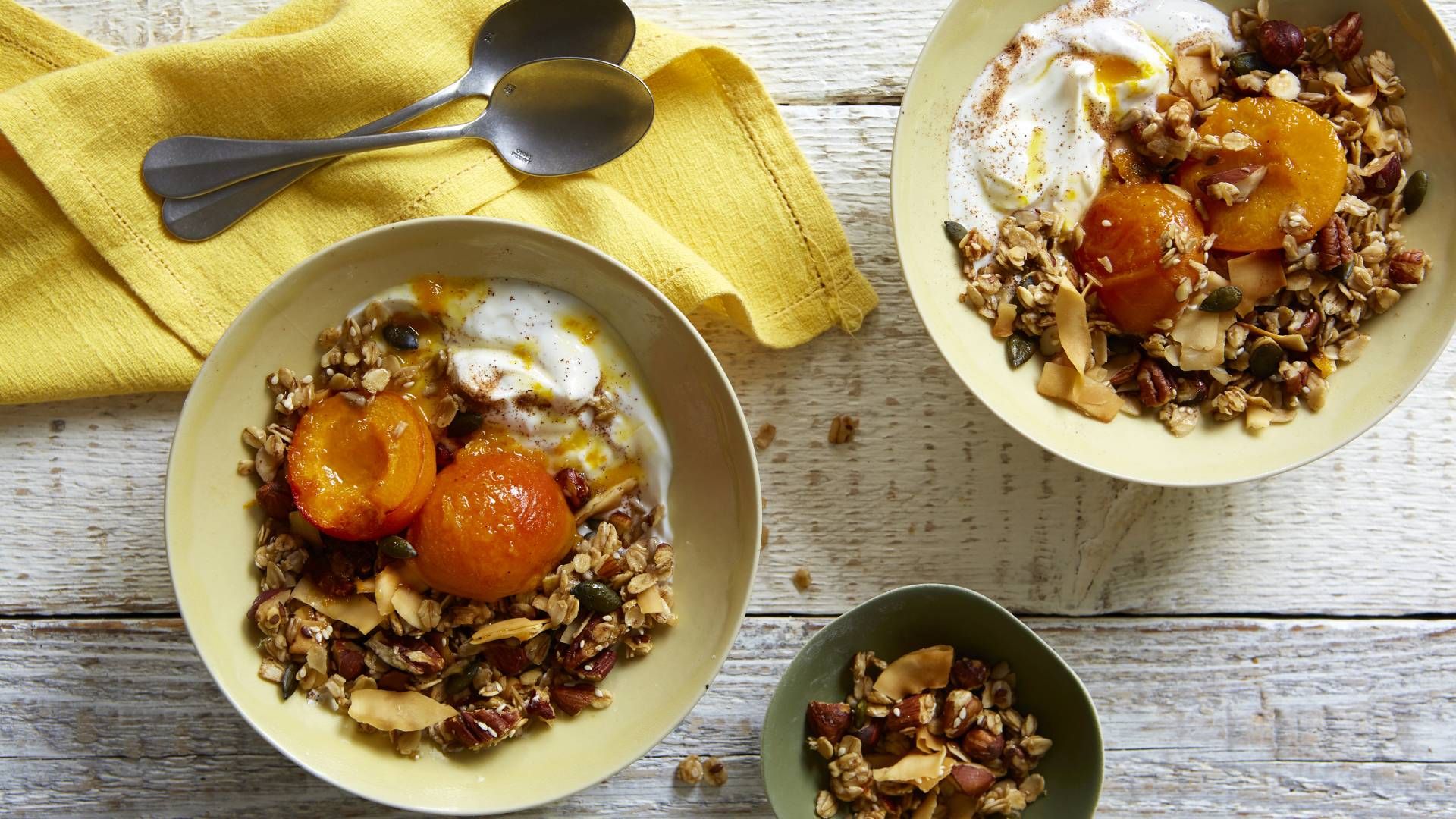 Coconut granola with baked apricots recipe
