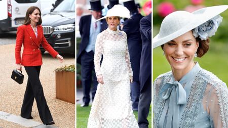 L-R: Kate Middleton in a blazer, Duchess Sophie at Royal Ascot, Kate Middleton at Royal Ascot