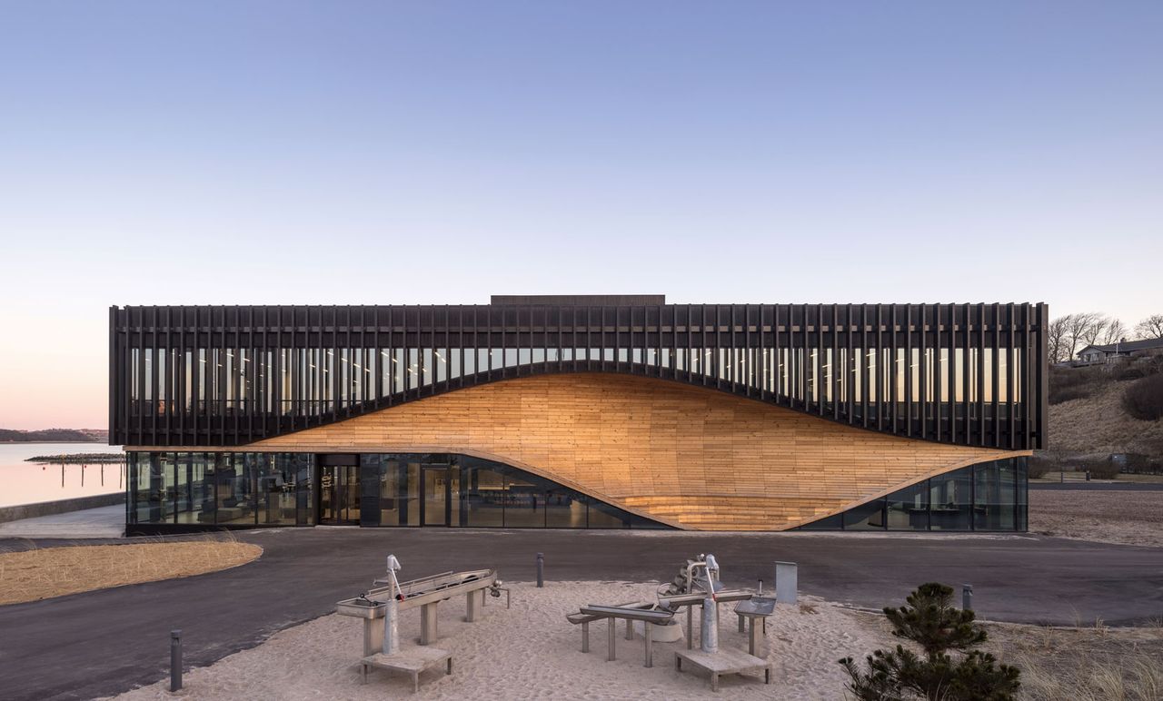 Lemvig Klimatorium climate change centre in Denmark with its wave fascade on the front of the building. 