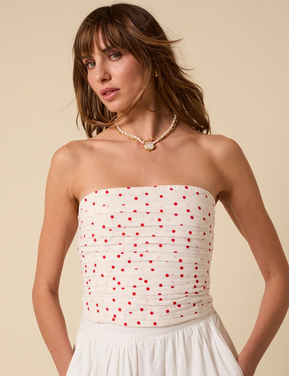White Bandeau Polka Dot Felicity Top