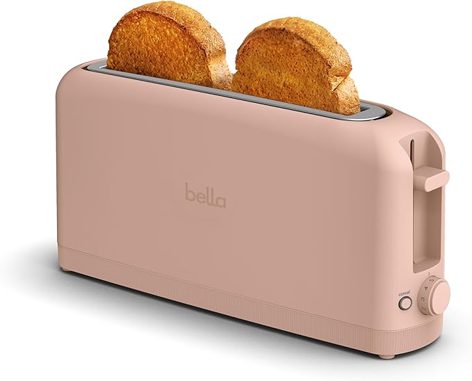 BELLA, Bella 2 Slice Slim Toaster, Fits-Anywhere™ Kitchenware, 6 Setting Shade Control With Reheat & Cancel Buttons, Removable Crumb Tray, 10” Long Slot, Anti Jam & Auto Shutoff, 900 Watt, Blossom