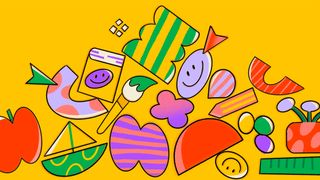 Future of design; a lively abstract illustration on a yellow background