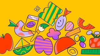 Design workflow; a lively abstract illustration on a yellow background