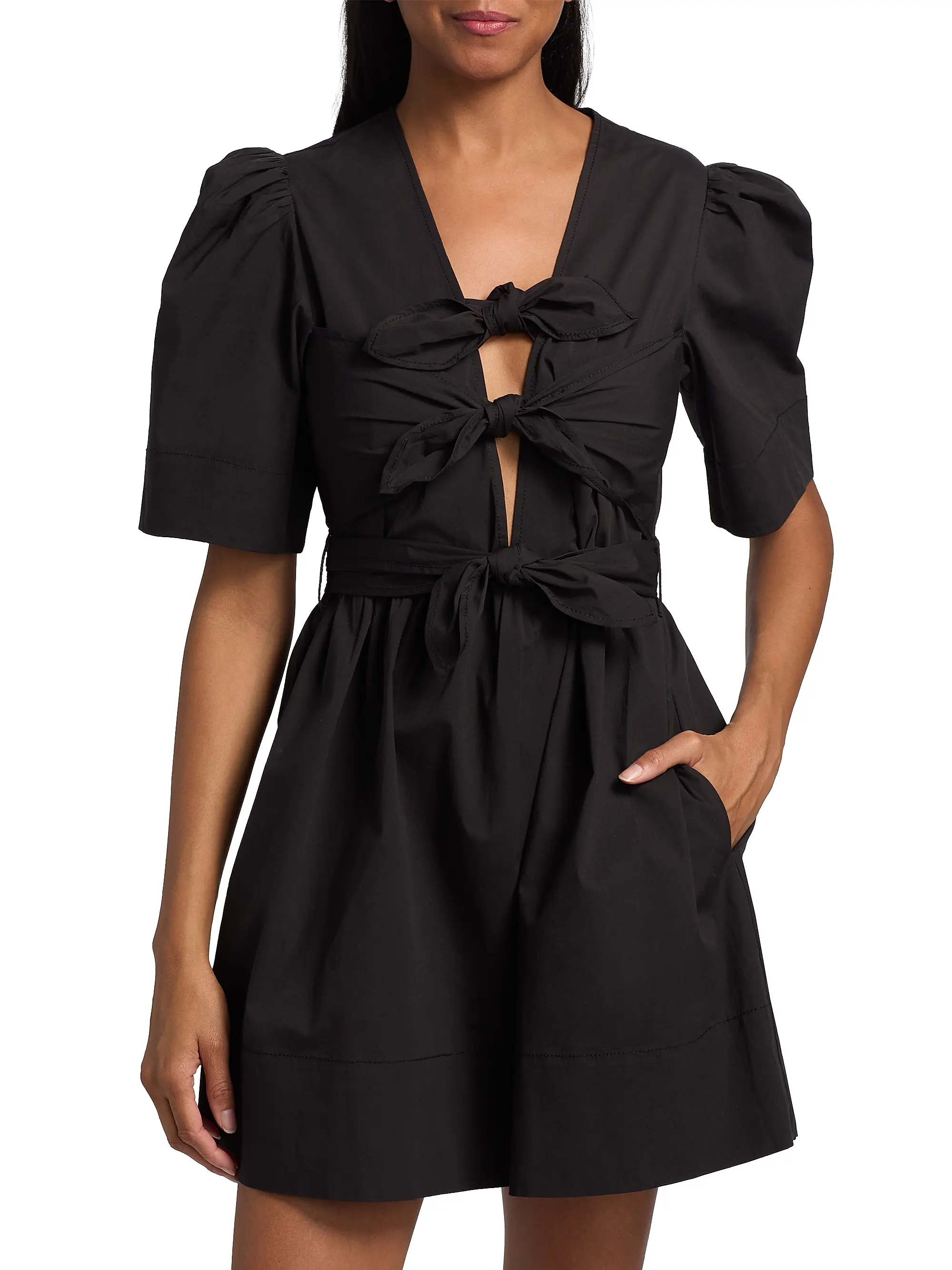 Tie-Waist Stretch-Cotton A-Line Minidress