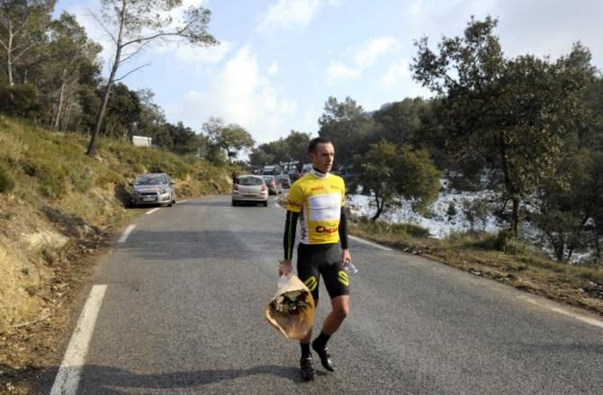 Jonathan Tiernan-Locke (Endura) walks on the road after winning the last stage of the Tour Mediterraneen