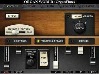 Fig. 3: The Tyros5’s Organ World/Vintage offers some unique settings for a tonewheel organ, such as variable attack and release, and an extra footage for the percussion. 