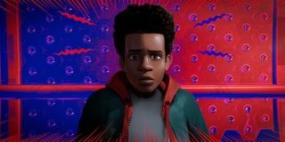 Shameik Moore as Miles Morales using his Spidey Senses in Spider-Man: Into the Spider-Verse