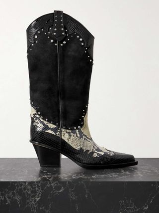 American Flame Snake-Effect Leather Embellished Suede Cowboy Boots