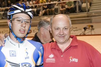 Ben Sanders (l) and his father Dave, head of the cycling program at the Victorian Institute of Sport.