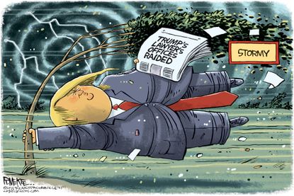 Political cartoon U.S. Trump Russia investigation FBI Michael Cohen raid Stormy Daniels