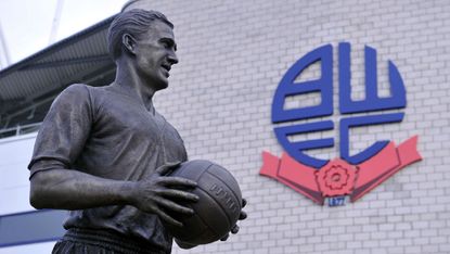 The statue of Nat Lofthouse outside the Bolton Wanderers stadium 