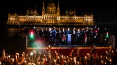 Hungarian prime minister&ndash;elect Peter Magyar celebrates victory in Budapest