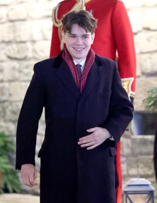 Samuel Chatto leaves The "Together At Christmas" Carol Service at Westminster Abbey on December 08, 2023 in London, England.