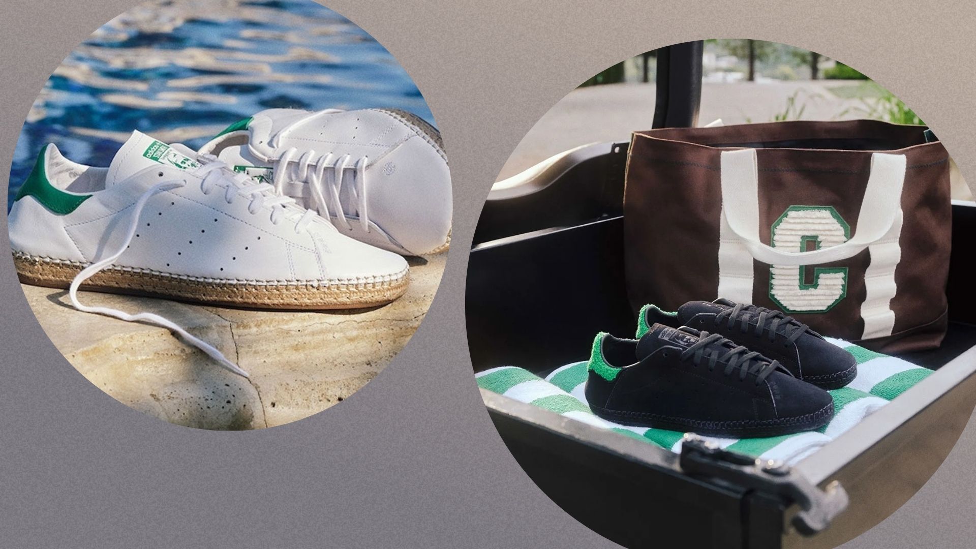 On the left the new Stan Smith CLOT espadrille and on the right the same shoe but in the black colourway