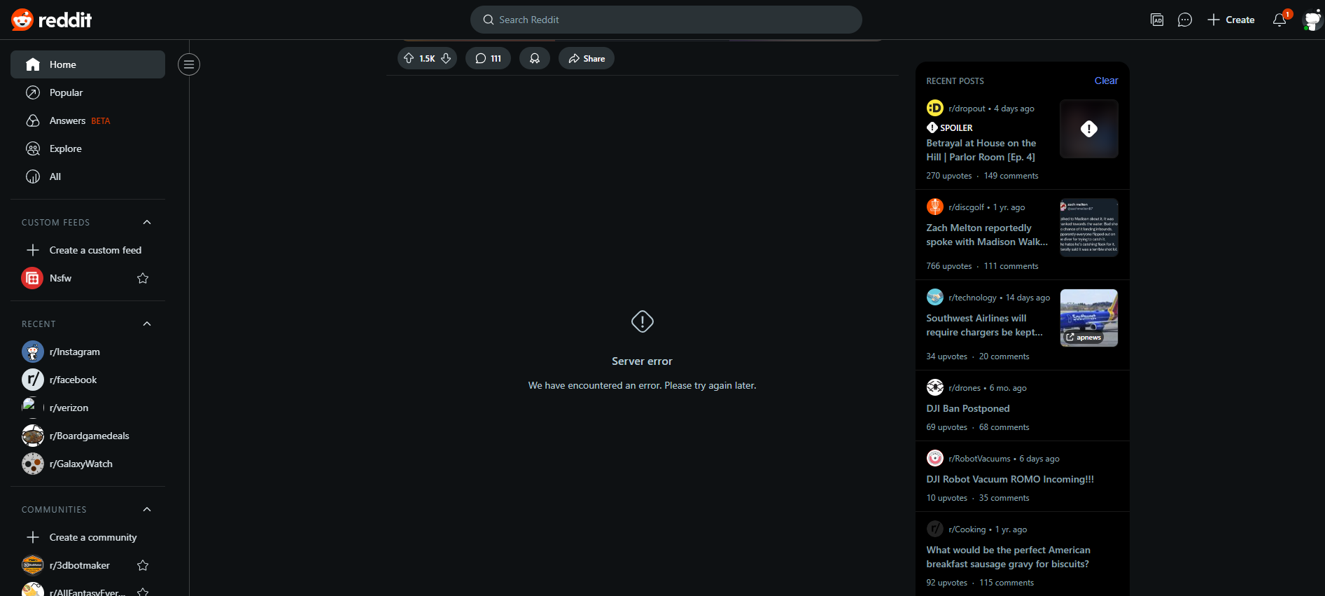 Reddit server error message June 3, 2025