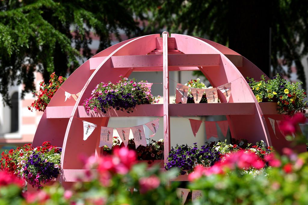 SEGA DI ALA ITALY MAY 26 Pink decoration at Sega di Ala finish area during the 104th Giro dItalia 2021 Stage 17 a 193km stage from Canazei to Sega di Ala 1246m UCIworldtour girodiitalia Giro on May 26 2021 in Sega di Ala Italy Photo by Stuart FranklinGetty Images