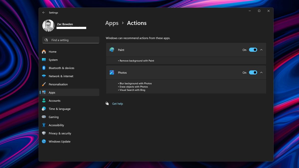 Windows 11 Actions Menu