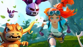 Hero art for Palland, showing the player character and a handful of monsters with some gnarly AI funk on them.