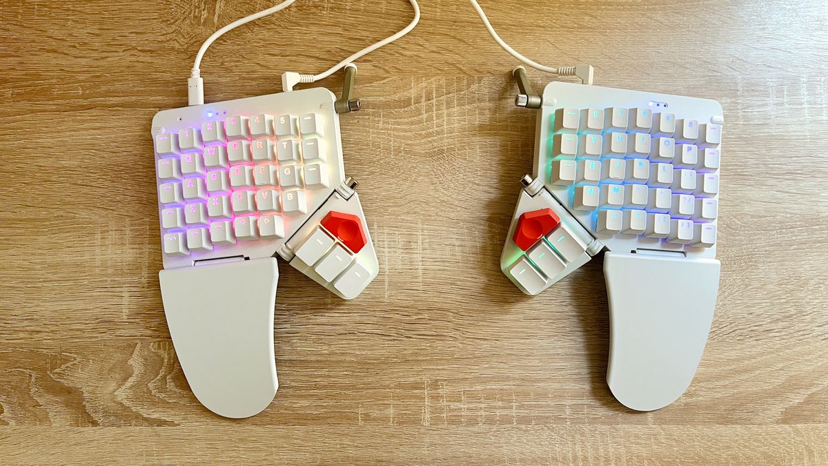 ZSA Moonlander keyboard on a desk