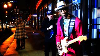 Buddy Guy stands outside Buddy Guy's Legends in Chicago Illinois, January 26, 2024.