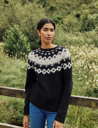 Black Fair Isle Knitted Wool Jumper