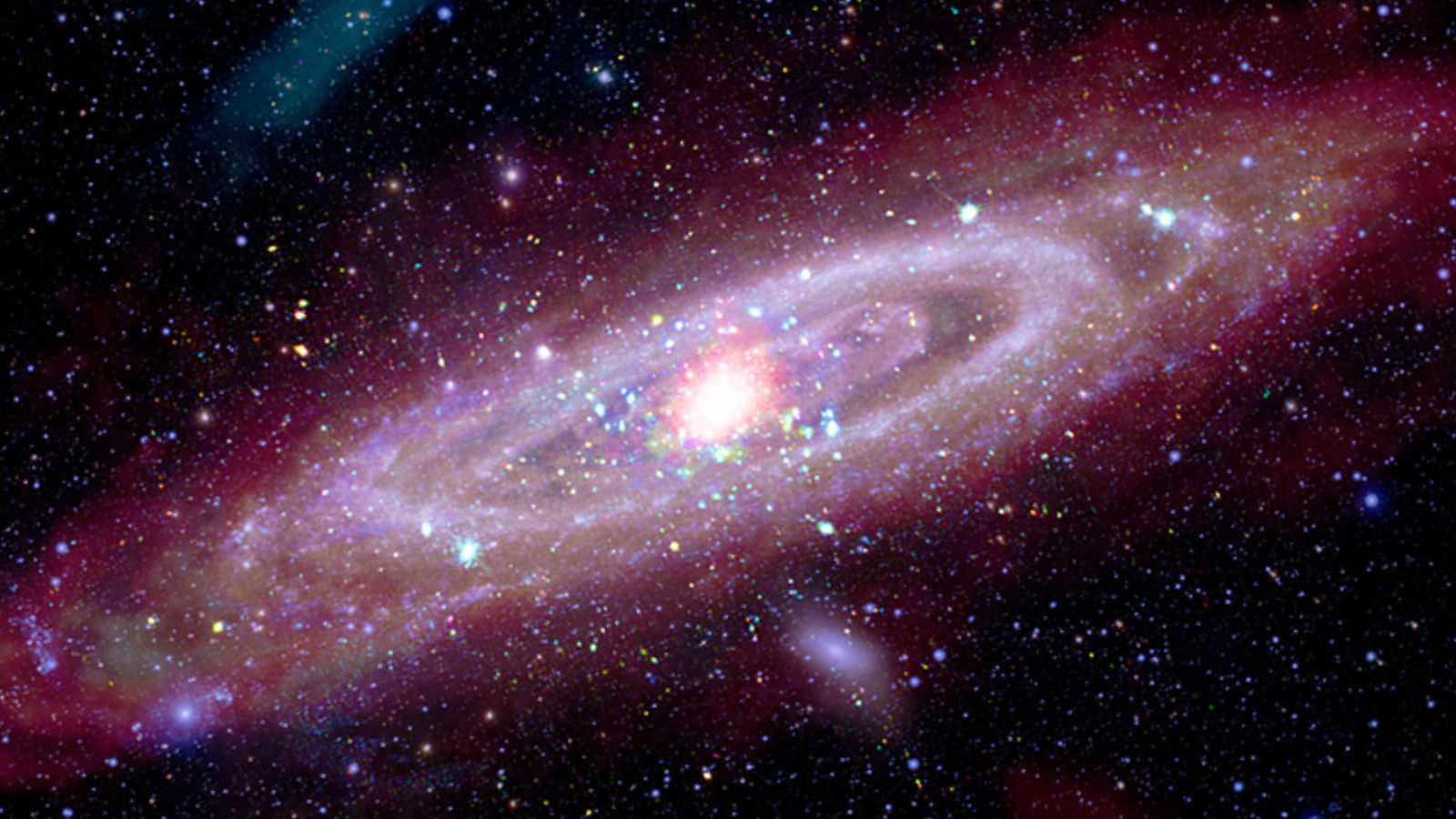A stunning image of Andromeda created by an array of space and ground telescopes including NASA&#039;s Chandra X-ray observatory