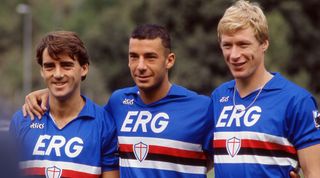 Roberto Mancini, Gianluca Vialli and Oleksiy Mykhaylychenko of Sampdoria, 1991