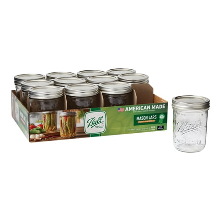 Ball, Glass Mason Jars With Lids &amp;amp; Bands, Wide Mouth, Clear, 16 Oz, 12 Count