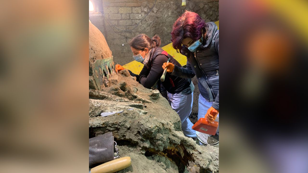 Archaeologists have worked since mid-January to recover and restore the chariot, which had been overlooked by looters who dug tunnels into the area.