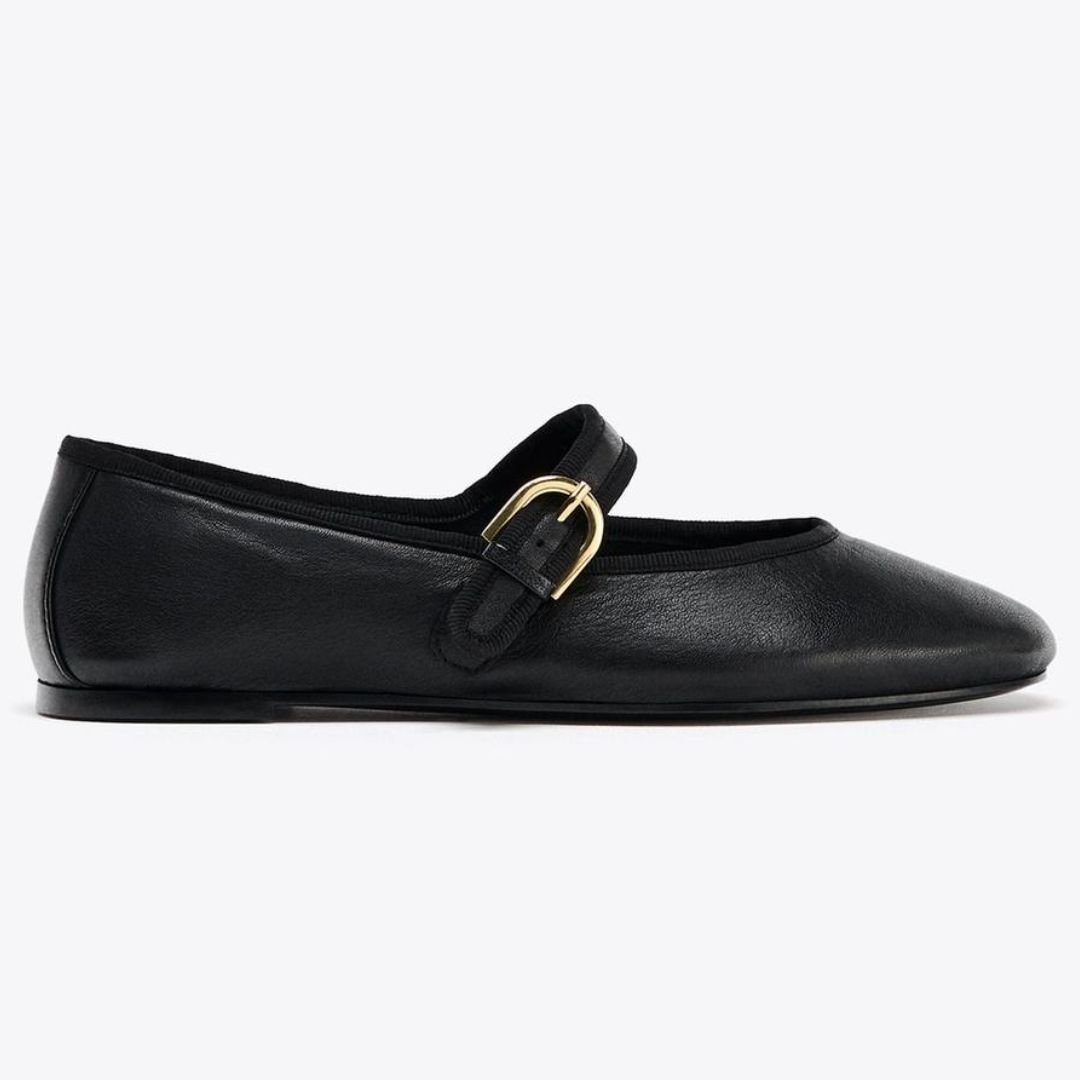 Zara Leather Mary Jane Ballet Flats