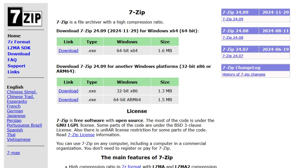 7-Zip website screenshot (July 2025).