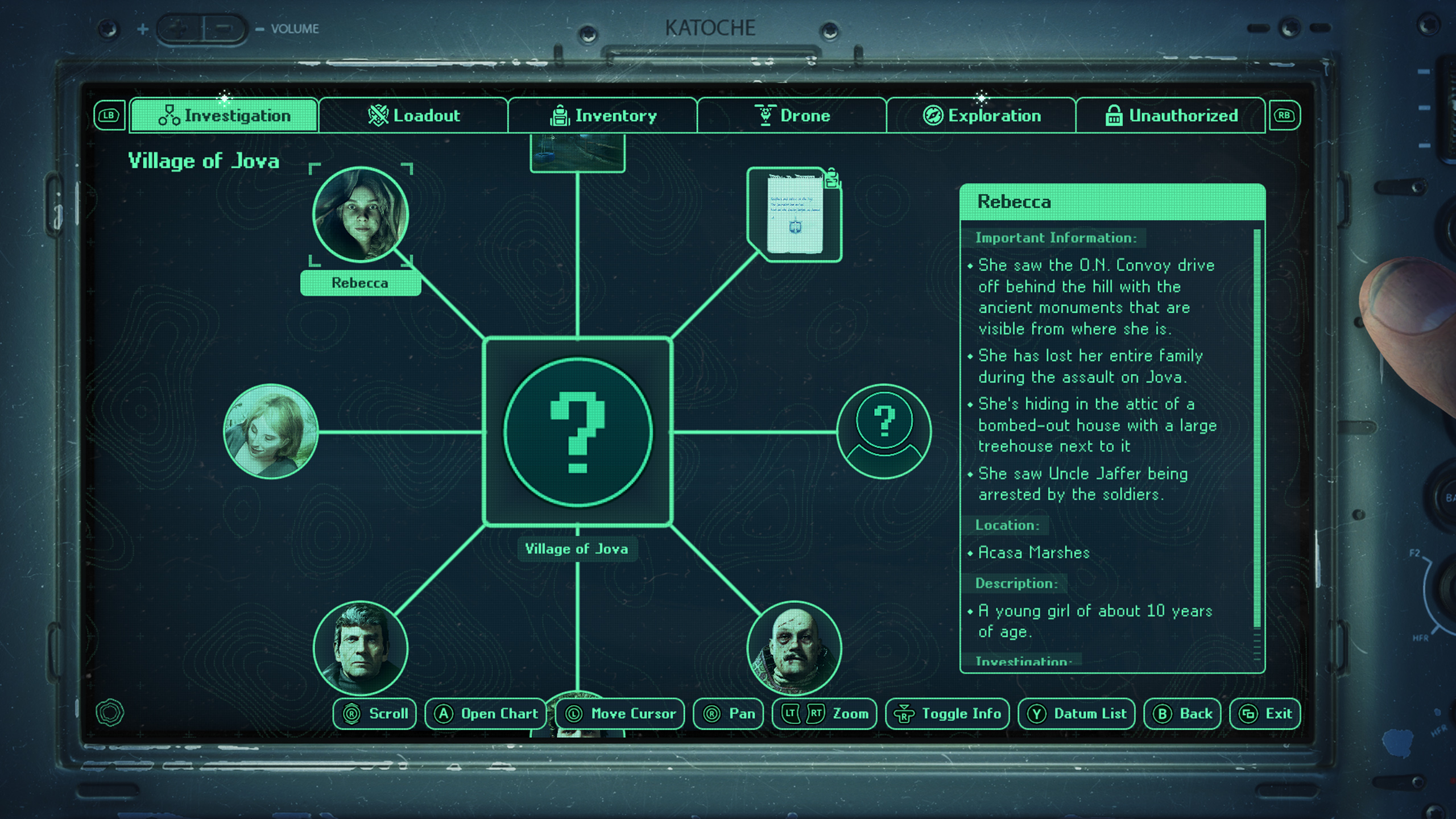 The player consults their log in Hell is Us.