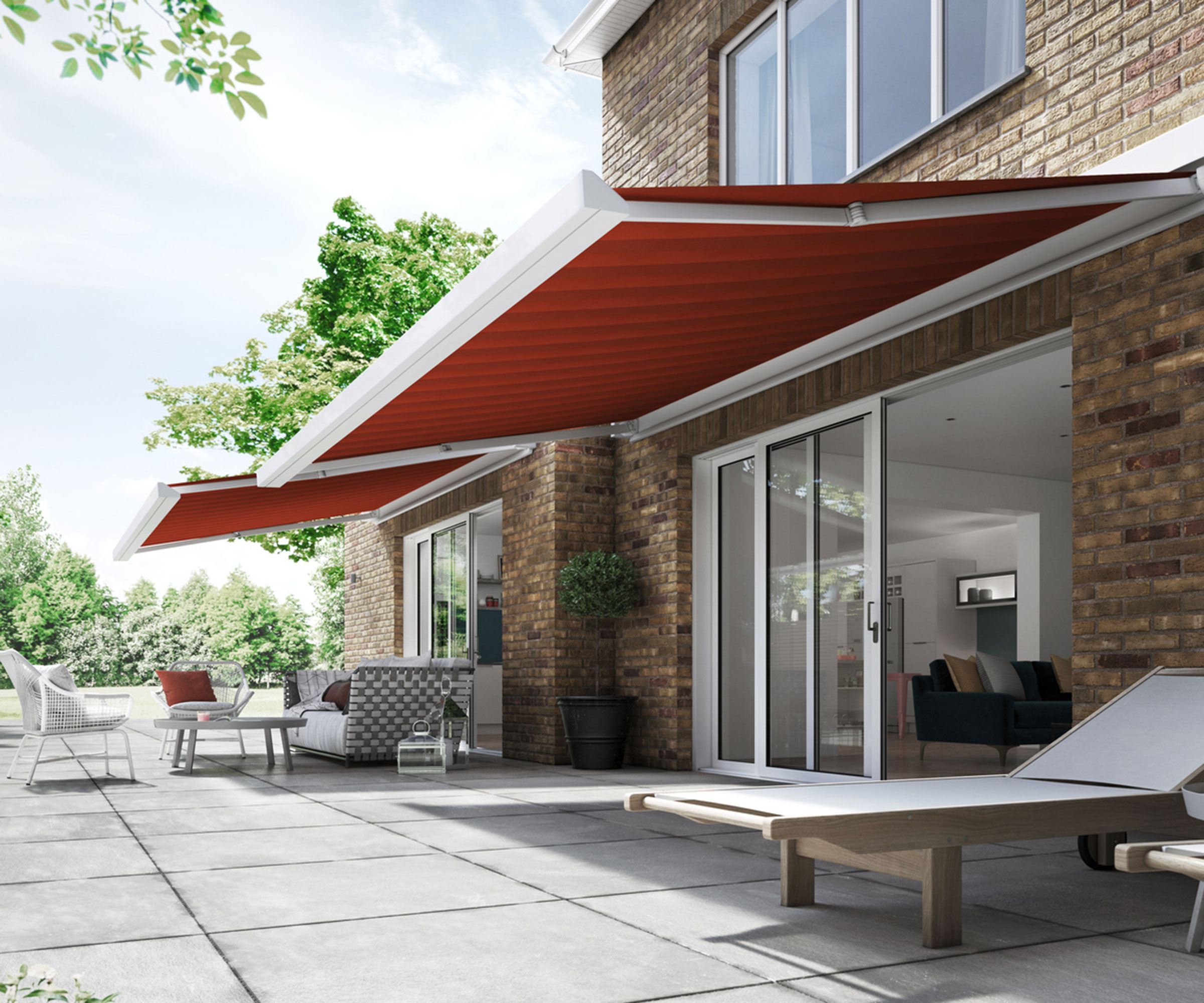red retractable awning
