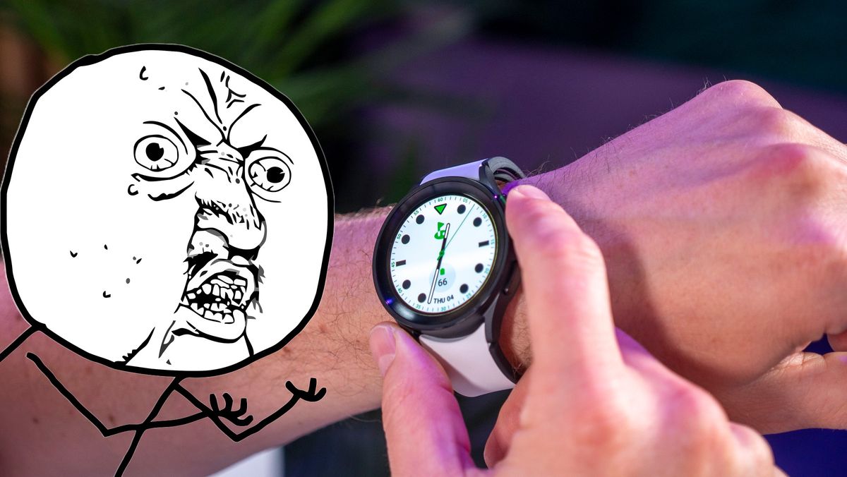 &quot;Y U No&quot; meme on a photo of the Samsung Galaxy Watch 5 Pro Golf Edition